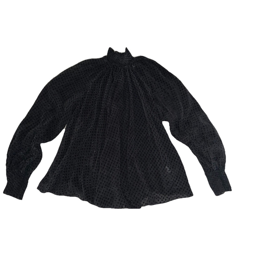 ZIMMERMANN Top Women's 0P Black Shirred Blouse Eyelet Sheer Boho Peasant Cottage